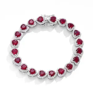 Loveden Synthetic Ruby Heart-Shaped Bracelet for Women s925 Silver Charm Bracelet Lady Jewelry Valentine'Day Gift