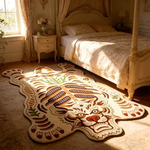 Vintage Tiger Print Carpet, Foldable Plush Rug, Animal Printed Rug for Living Room Bedroom Balcony, Easy Care Large Area Mat, Minimalist Style, Stain Resistant Rug