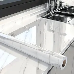 Glossy Marble Contact Paper White Peel and Stick Wallpaper Marble Wallpaper Self-Adhesive Removable 15.7"x78.7" Wall Paper for Cabinets Bathroom Waterproof Modern Decorative