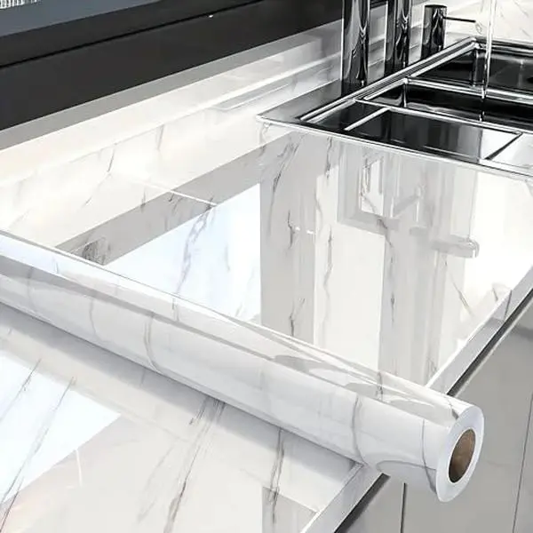 Glossy Marble Contact Paper White Peel and Stick Wallpaper Marble Wallpaper Self-Adhesive Removable 15.7"x78.7" Wall Paper for Cabinets Bathroom Waterproof Modern Decorative