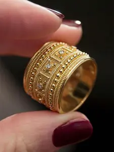 Women's Gothic Style Wide Band Anniversary Ring with Vintage Ethnic Design, Set with Synthetic Zirconia, Perfect for Casual Outings, Statement Multi Ring