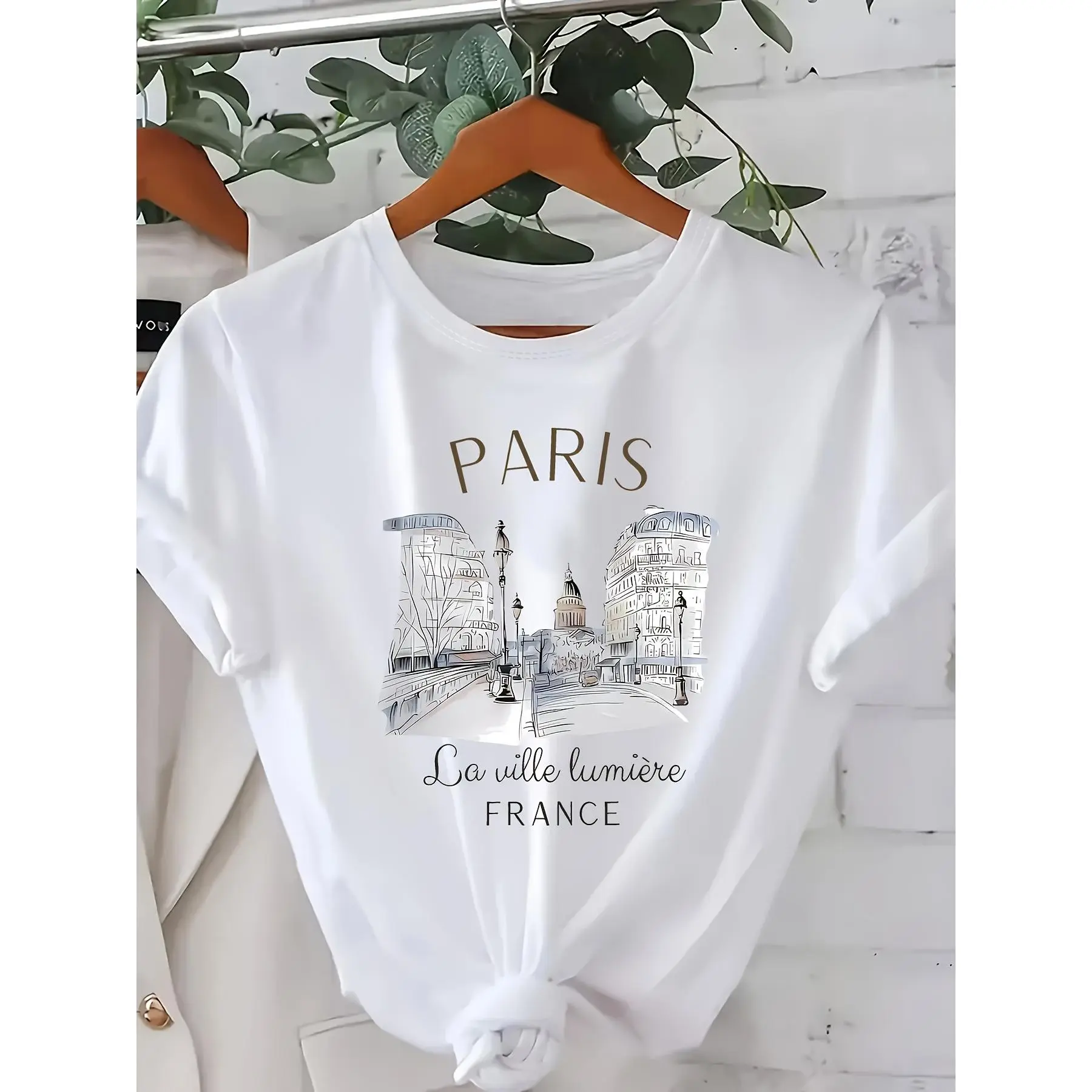 Women's Plus Size Short-Sleeve Round-Neck Graphic T-Shirt - Elegant Fashion Minimalist Casual Top with Letter Print, Shortsleeve, Everyday, Fit, Tee, Tshirt, Cotton, Elegance, Thanksgiving
