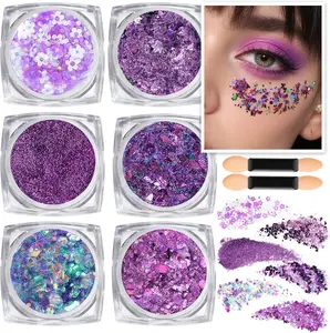 Face & Body Glitter Gel Set – Glitter Cosmetic for Hair, Eye, Lip, Hair, Nails, 6 Shapes Chunky Rave & Mermaid Sequins, Sparkling Makeup for Musical, Festival, Carnival, Dance, Party,  Face Makeup Paint Art Accessories