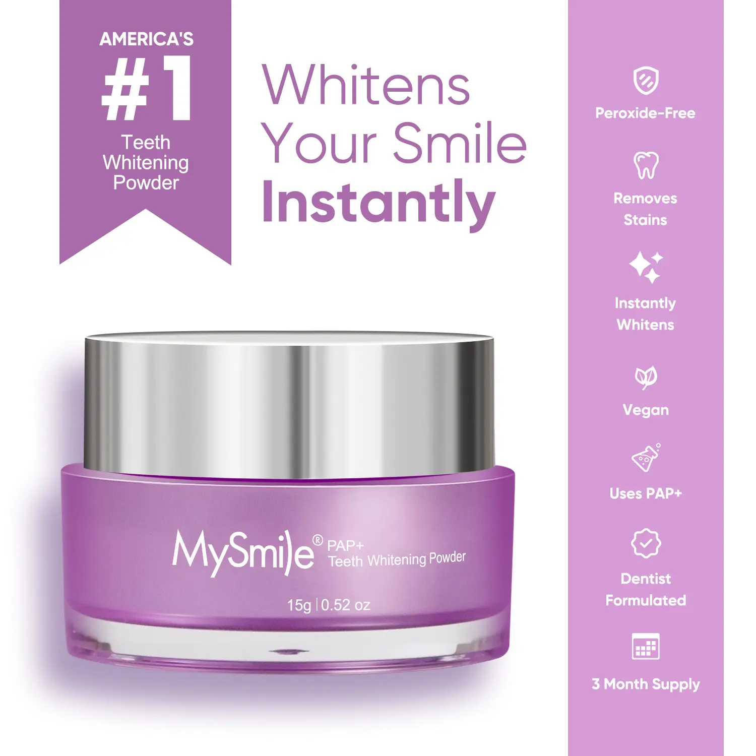 MySmile PAP+ Teeth Whitening Powder, Non-Sensitive Daily Brightening Cleanser for Yellow Teeth, Natural Mint Scent for Fresh Breath & Oral Care, Teeth Brightening Booster, Hydrogen Peroxide