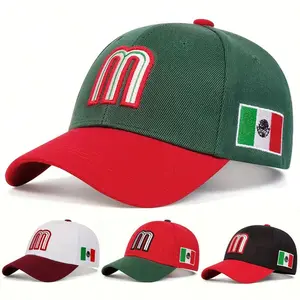 1pc Men's M Letter & Mexican Flag Embroidery Baseball Cap, Street Fashion Casual Hat For Spring, Autumn, Travel, Beach