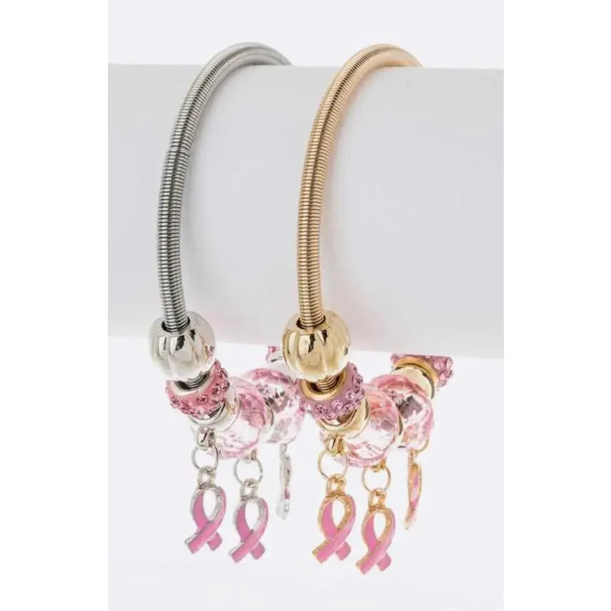 Pink Ribbon Charm Bracelet Set
