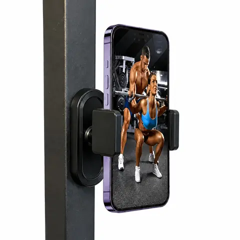 Portable Magnetic-Base Phone Holder with Adjustable Clamp, 360° Rotating Hands-Free Mount for Gym Equipment, Fitness Recording, Kitchens & Cars, Cell Phone Holder for Bathrooms and Outdoor