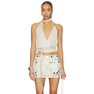 Jaded London Strappy Halter Top in Metallic Gold