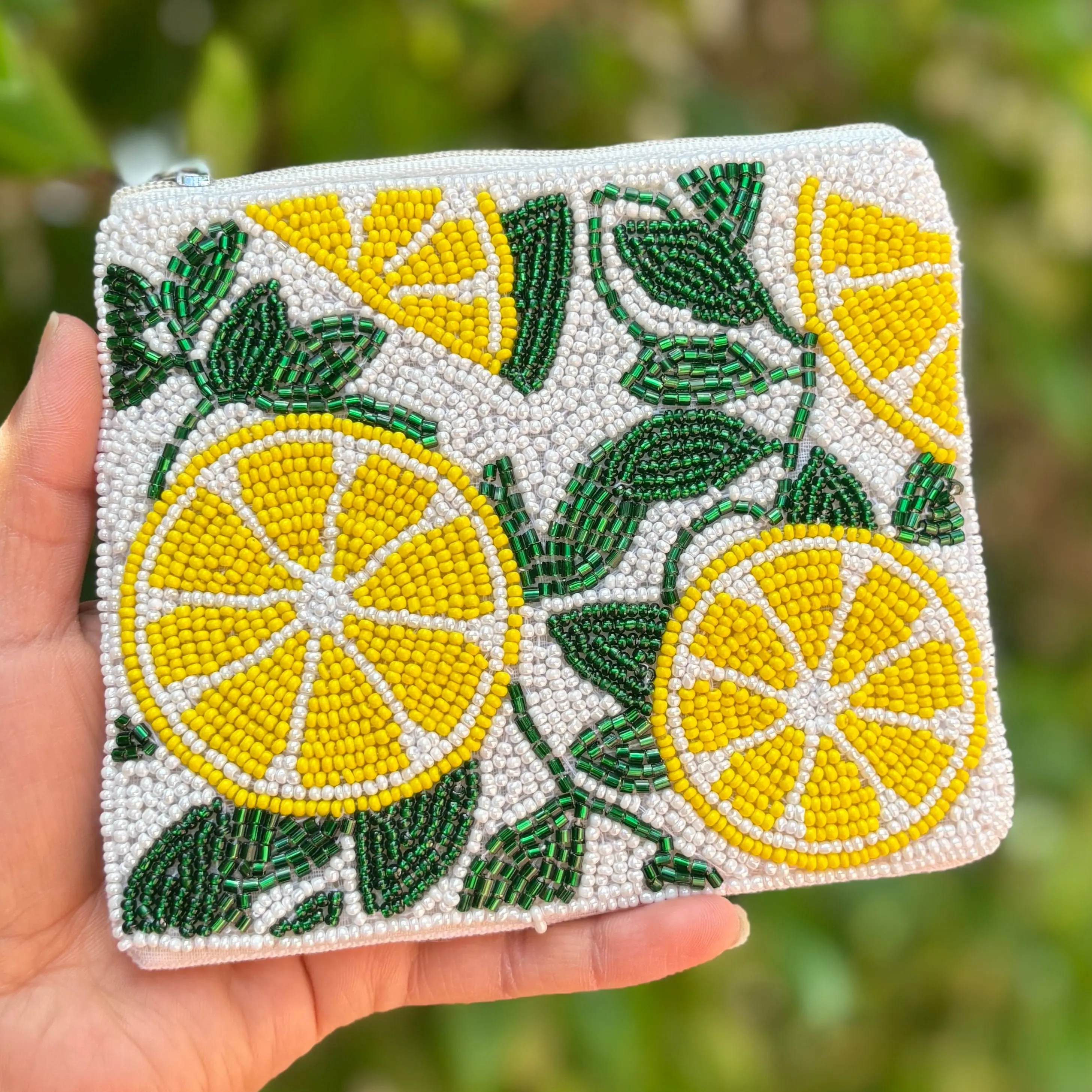 Women's Citrus Beaded Zip Pouch Purse - Casual, Chic Women's Wallet for Daily Use