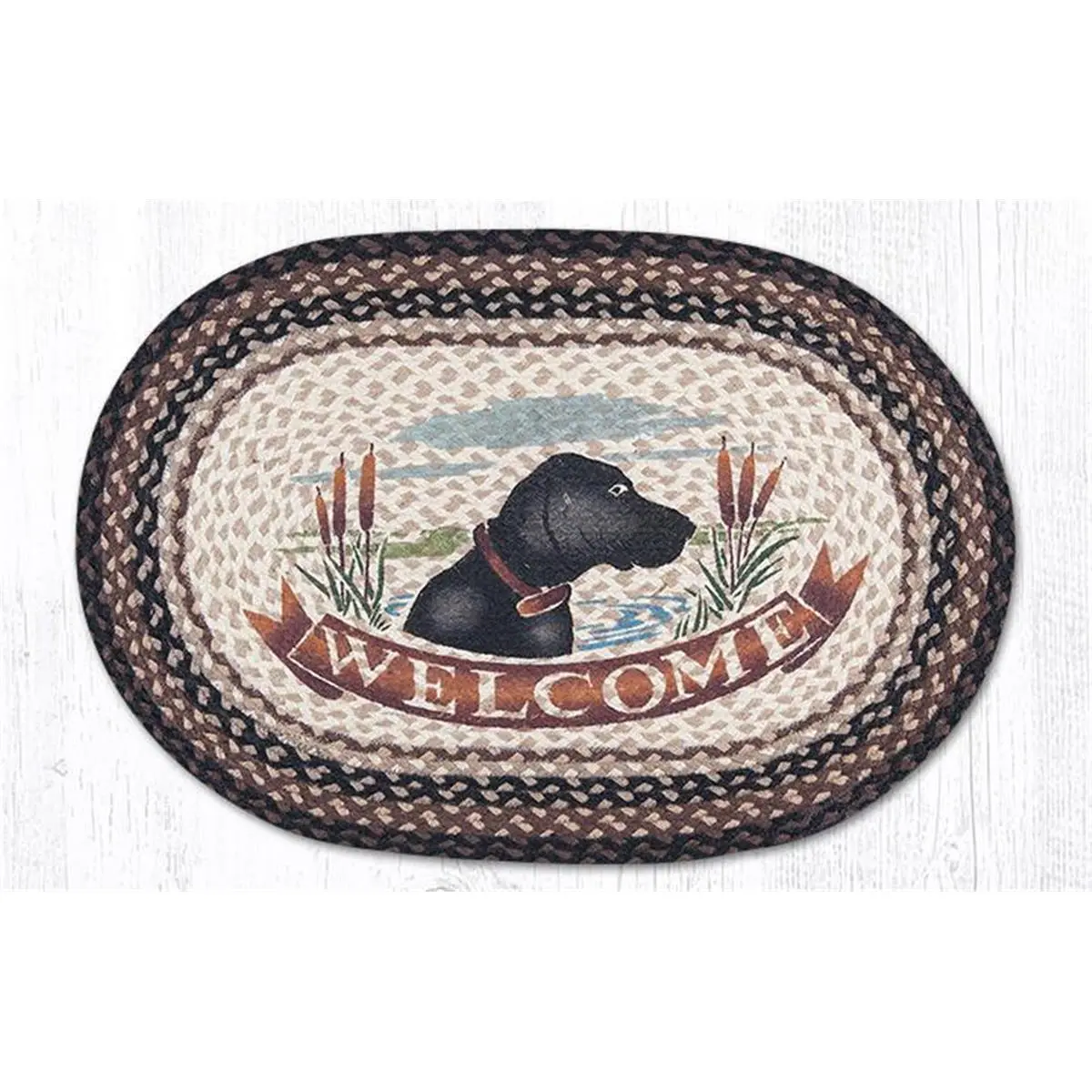 212 MAIN Oval Welcome Dog Patch Decorative Rug Doormat, 20x30 in, Braided Hand-Woven Luxury Textured Nature-Inspired Print Jute Rug, Hand-Stenciled, Decorative Rug Doormats, Hand-Woven Doormats