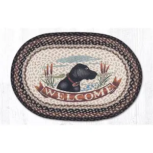 212 MAIN Oval Welcome Dog Patch Decorative Rug Doormat, 20x30 in, Braided Hand-Woven Luxury Textured Nature-Inspired Print Jute Rug, Hand-Stenciled, Decorative Rug Doormats, Hand-Woven Doormats