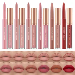 12Pcs Matte Liquid Lipstick + Lip Liner Set - Velvety Nude Lip Stain Waterproof Long Wear Gloss Makeup Gift Set - Cosmetic, Glossy