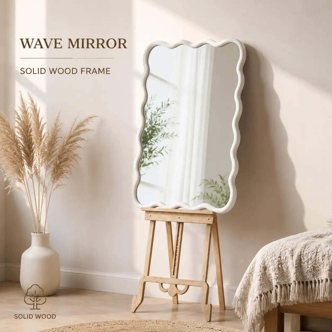 littleox White Color 24"x36" Wavy Rectangle Solid Wood Frame Decorative Mirror,For Bedroom, Bathroom, Living Room, Entryway