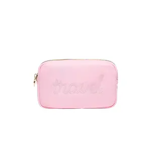 Stoney Clover Lane "travel" Embroidered Small Pouch in Flamingo