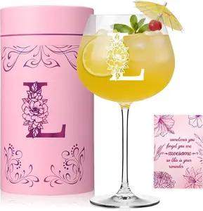 【Mother's Day】Physkoa Personalized Initial Wine Glass for Women - 20 oz Stemmed Monogrammed Glass, Customized Engraved Gift for Mom, Wife, Friend, Her - Birthday, Mother’s Day, Wine Lover Gift