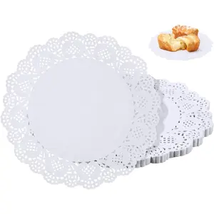 150 Pcs 6 inch Disposable Round White Lace Paper Doilies for Buffet Cake Fried Food Party Wedding Tableware Decoration Kitchen Table Linens