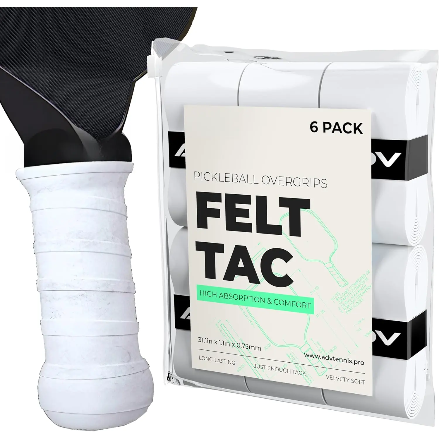 Felttac Pickleball Grip Tape - Soft, Very Durable,  Absorbing Pickleball Overgrip Tape - Dry & Comfortable Pickleball Paddle Grip Tape - Easy to Use & Easy to Install