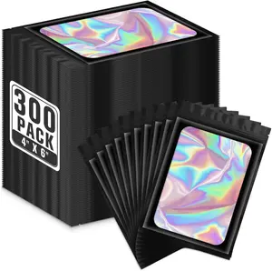 300 pcs Odor Proof Mylar Bags Black Resealable Holographic Clear Foil Ziplock for Food Storage Packaging Small Business Parties Aluminium Foil Organiser