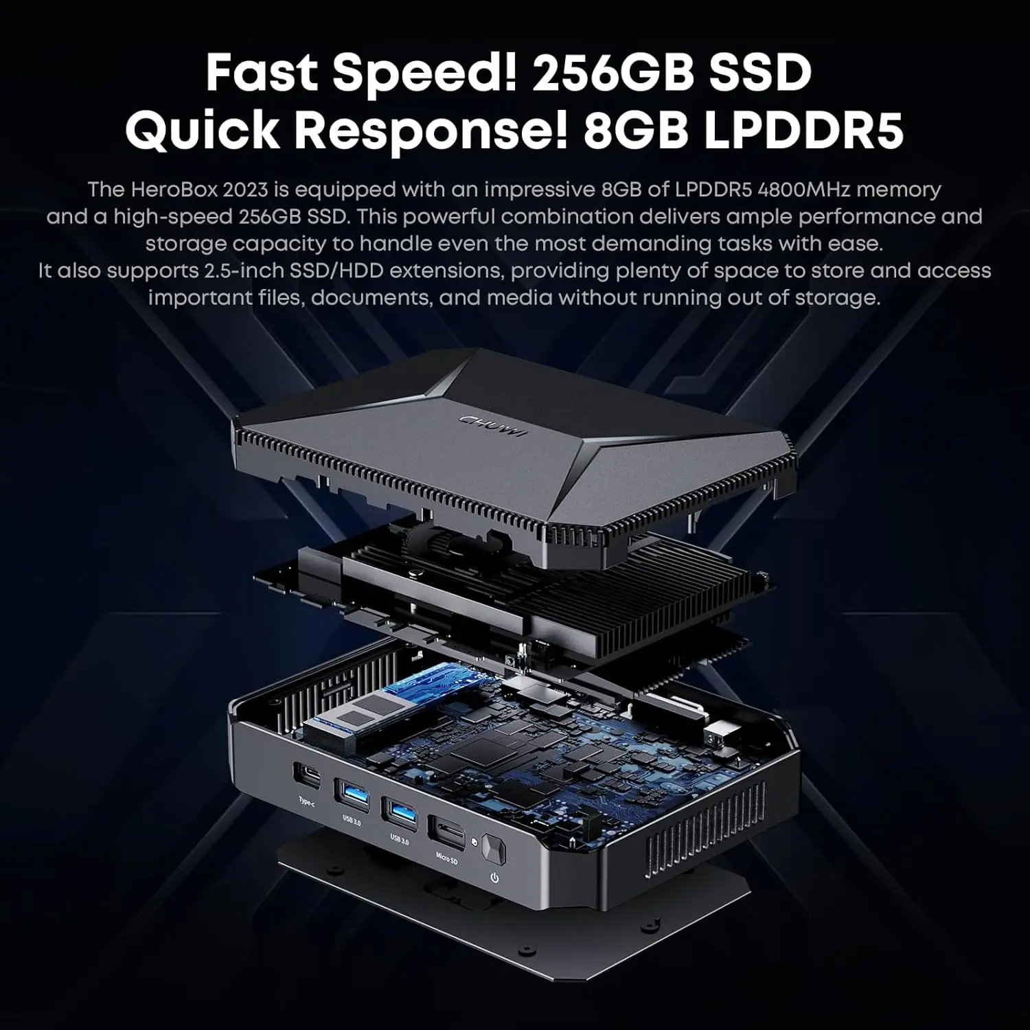 ★場所を取らずテレワークや普段使いに最適！CHUWI HeroBox Mini Mini CHUWI HeroBox PC Celeron N100 Intel 256GB 8GB ミニPC