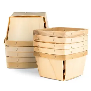 10 Pack One Quart Wooden Gift Baskets Set for Picking Fruit or Arts,Crafts and Decor,Square Vented Wood Boxes,Christmas Party Gifts,Hand Tools Kits
