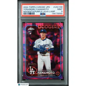 2024 Topps Chrome Update Yoshinobu Yamamoto Magenta Purple Lava/299 Rookie PSA 9