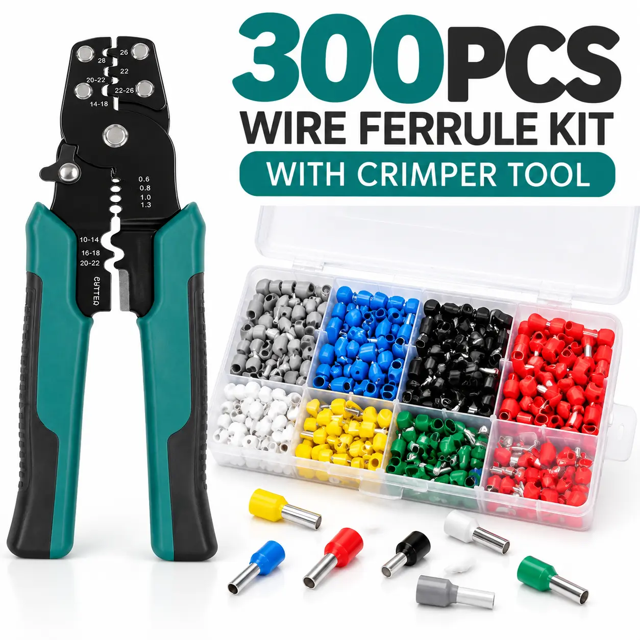 Multifunctional Wire Stripper and Crimper Tool Kit, Heavy Duty Wire Cutter with 300Pcs Wire Ferrule Terminals