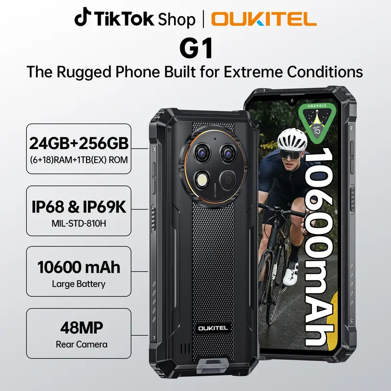 OUKITEL G1 Rugged Phone Unlocked,10600mAh Battery,24(6+18)GB RAM + 256GB ROM,Octa-Core Mobile Phone,6.52"HD+ 90Hz,48 MP+5 MP Camera,,Waterproof IP68/IP69K Outdoorfun,4G Dual SIM,OTG/NFC/OTG/T-Mobile,back to school,back to school haul