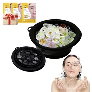 【with 3 Face Masks】 Foldable Silicone Facial Ice Bath Bowl, Ice Face Bowl with Built-in Ice Tray - for Cold Immersion Therapy, Skin Tightening and Acne Relief - Portable Cold Therapy Tool for Home and Travel (Black)
