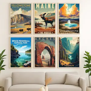 Vintage park travel poster, Yellowstone National Park canvas wall mural, natural landscape painting, suitable for home, bedroom, dormitory, living room wall decoration