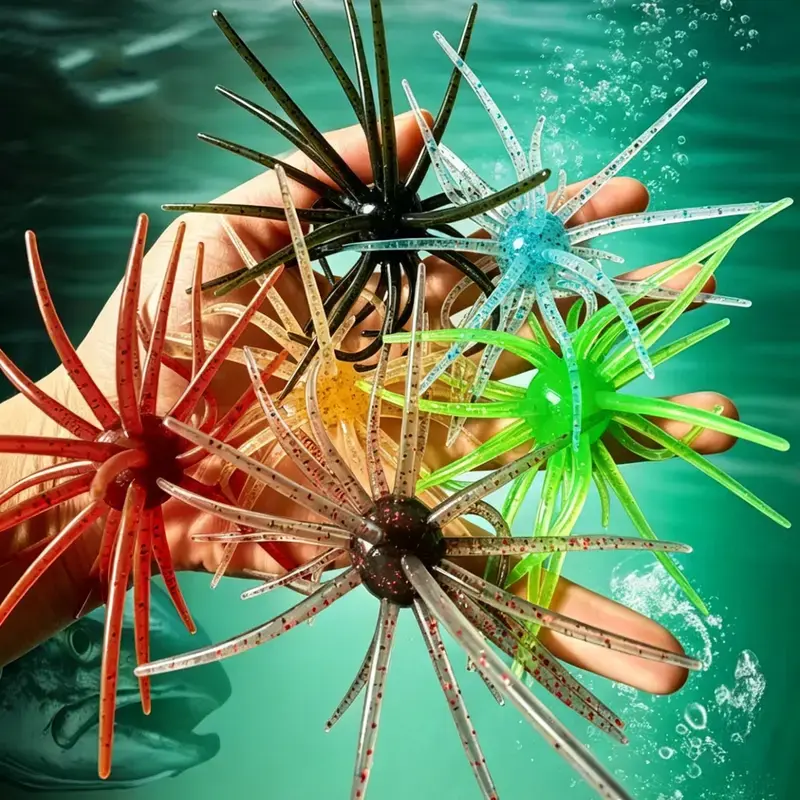 20PCS Speckled Sea Urchin Swimbait, Soft Plastic Lures with Flexible Tentacles - Slow Sinking Bass Fishing Gear for Saltwater, Freshwater, Drop Shot & Finesse Rigs