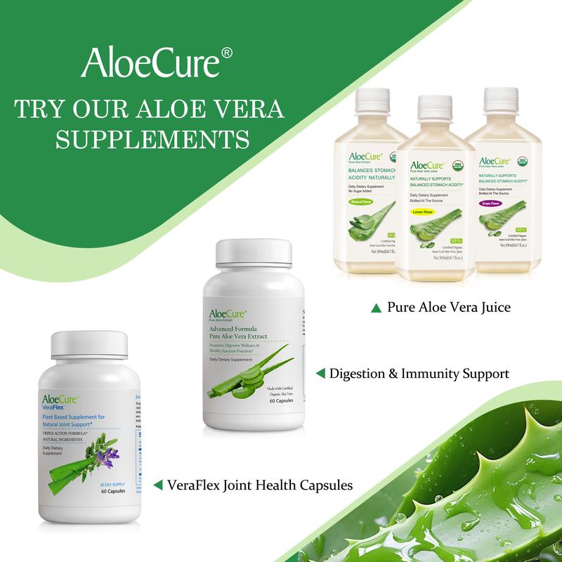 AloeCure Organic Aloe Vera Juice - 8 Bottle Sample Pack - Grape and Natural Flavor, 8x500ml