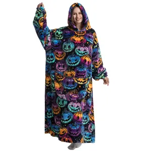 Oversized Plus Size Cartoon Hooded Blanket for Women Men - 1Pcs Oversized Wearable Hoodie Blanket Cozy Nightgown with Big Pocket Casual Warm Womenswear Loungewear for Daily Wear Fit Nightwear