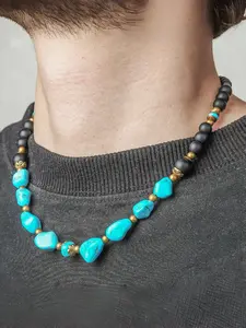 New Turquoise Necklace for Men, European and American Punk Hip Hop Unique Design Collar Chain, Stylish and Trendy Jewelry Accessory