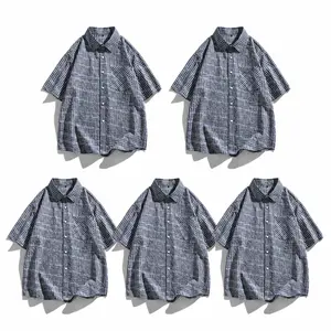 Men’s plaid button-down shirts, summer short-sleeve dress shirts with collar, regular fit gingham shirts, vintage tops