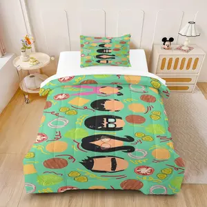 Bob's Burgers Style Belcher Family & Burger Print Comforter Set (2/3 Piece, Includes 1 Comforter + 1/2 Pillowcases), Funny Cartoon Themed Bedding Set for Teens, Kids & Fans, Soft Warm Bed Set for Bedroom