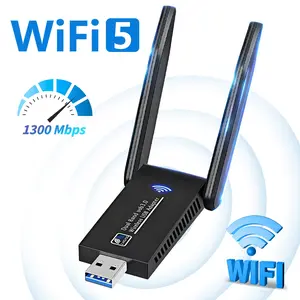 AC1300Wireless Network Card, for PC Laptop Desktop USB Adapter, Supports WEP Security & 802.11 ac/n/g/b/a Standards, Plug and Play for Stable Internet, Wireless Adapter Dongle