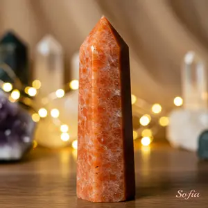 Natural Sunstone Crystal Tower Single Point Wand Orange Stone Obelisk Mineral Specimen Home Desk Meditation Decoration Valentine's Day Gift
