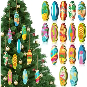 X-OMT32  36 Pcs Summer Wood Hanging Ornaments for Tree Summer Tree Decorations Hawaiian Beach Wooden Pendant Decorations with String for Luau Party Supplies(Surfboard) Gift Colorful