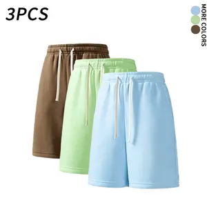 3PCS solid color drawstring sweat shorts made of soft fleece, loose fit athletic sports lounge shorts for men and women, suitable for daily workouts and running, Summer Vibes
