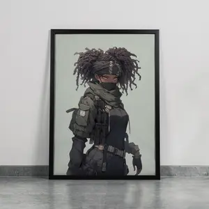 Black Anime Wall Print 001 - Unframe-Style Street-Style Afro Urban Culture Artistic Photo, Waterproof Multi-Size Home Decor, for Bedroom, Living Room, Kitchen Room Decor