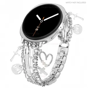 Fashion metal strap compatible with Samsung Galaxy Watch 8 40mm/44mm and Galaxy Watch 8 Classic 46mm small skirt chain strap, sparkling diamond metal strap with cute pendant, women's metal strap Smart Watch Strap Smartwatch Strap Accessories