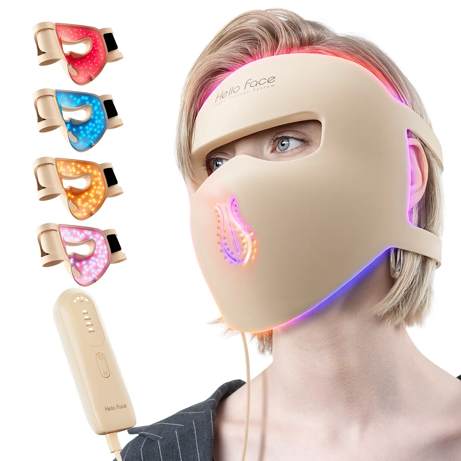 Women's Contoured Red Light Therapy Facial Mask, 311-LED Odorless Silicone Face Care Product with 850nm Infrared Photon Tech, Rechargeable Remote, 0-G Eye Chamber for All Skins Improvement