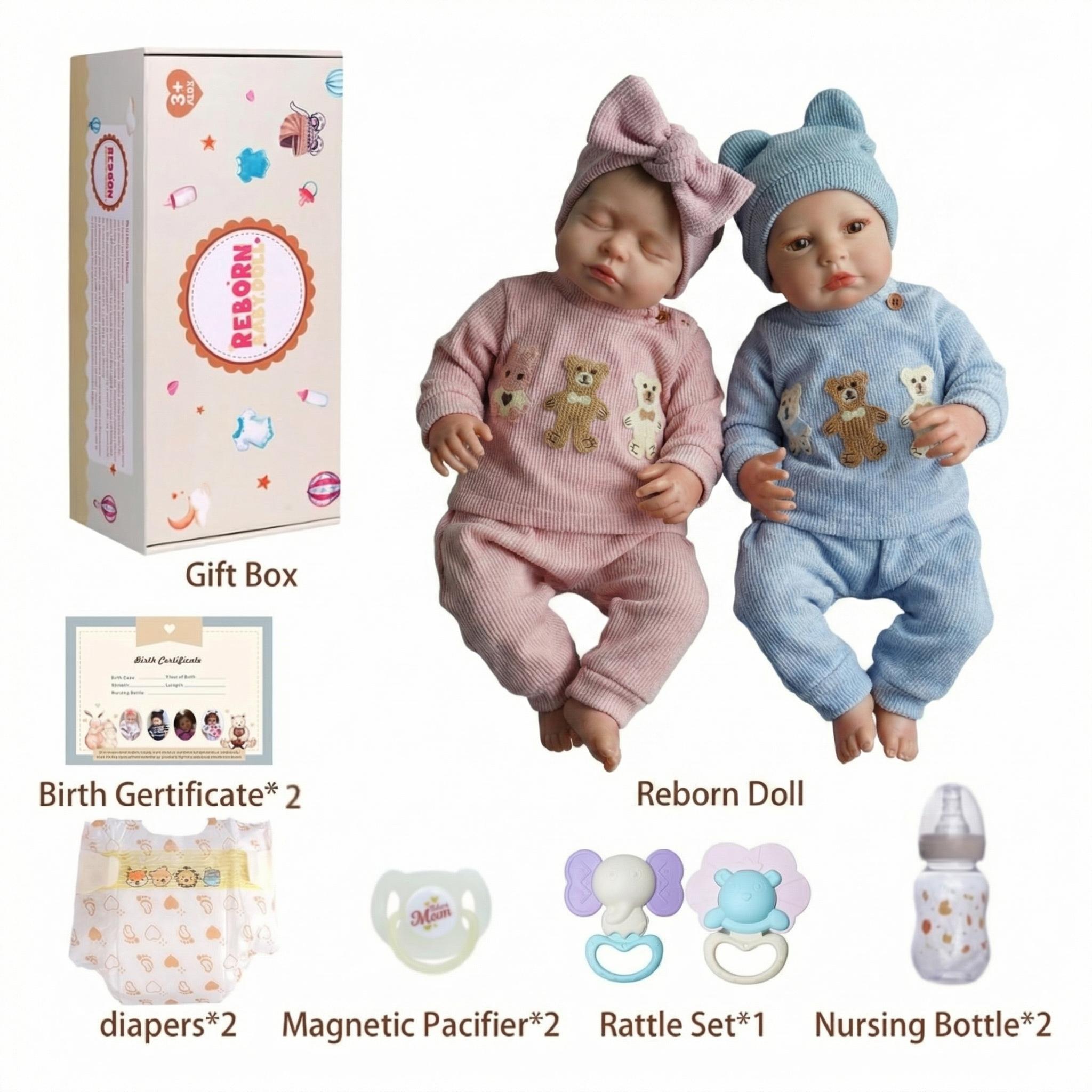 BABESIDE 20-inch 8-Piece Twins Reborn Doll Set with Cloth Body & Vinyl Limbs Breathing Heartbeat Laughter Functions Gift Box Accessories Perfect for Christmas New Year Birthdays Collectors