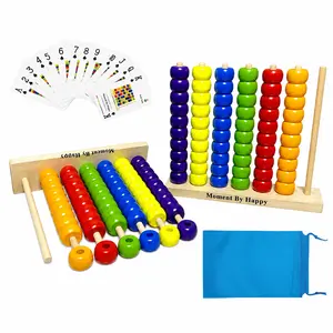Color Stack Challenge Wooden Set | 52 Battle Cards (Usable as Poker Deck, Total 54 Cards Including 2 Jokers) + Bead Storage Bag， Ideal for Family Game Nights and Birthday Presents