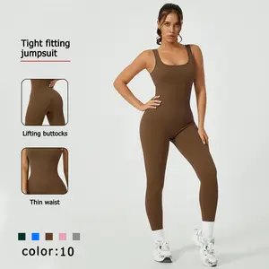 NcmRyu Women's Square Neck Sleeveless Unitard - Cinched Waist Seamless Stretchy Jumpsuit for Yoga Workout Casual tracksuit gym Fitness Outfit