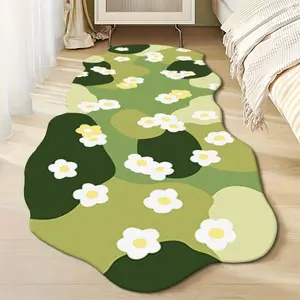 1pc Green moss carpet Fresh flower pattern rug Small fresh flower pattern bedroom decor rug Fluffy soft lounge carpet home washable carpet living room long bedside irregular shape anti-slip floor mat Floral Area Rug