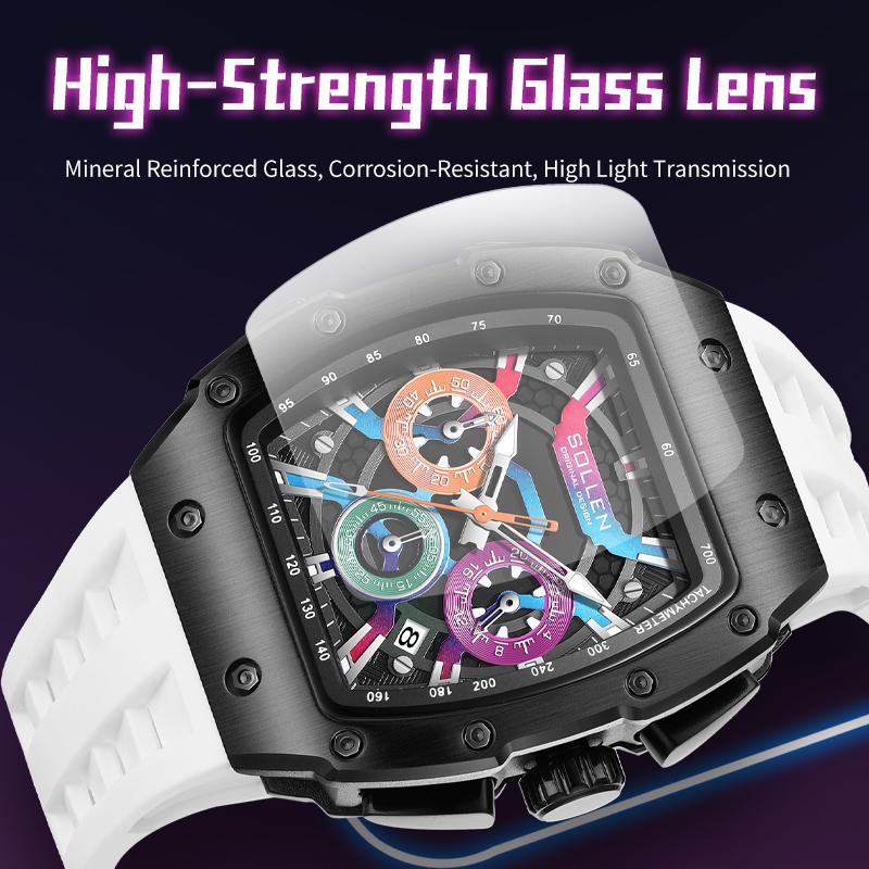 SOLLEN 728 Men's Rainbow Luxury Cool Watch Multi-functional Chronograph Waterproof Night Light Function Valentine's Day Gift