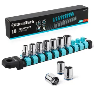 #fathersdaygift DURATECH 3/8" Drive Socket Set, Metric Socket Set 10PCS, Mechanic Metric Socket Sets with Storage Rack, 6-Point Shallow Socket Set, 8mm, 10mm, 11mm, 12mm, 13mm, 14mm, 15mm, 16mm, 17mm, 19mm