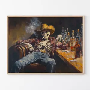 Wild West Remains Skeleton Cowboy In a Bar Oil Painting Print | Western Wall Art | Cowboy Art | Road Trip Gift | Southwestern Print | WWR5 Decor Decoration