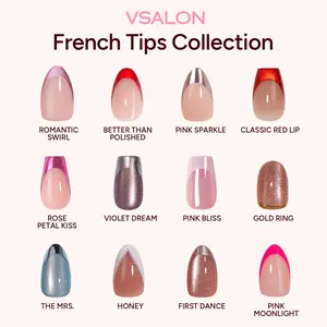 VSALON French Tips Collection Press On Nails 32PCS Romantic Elegant Nail Art Kit for Women in 12 Stylish Colors Romantic Swirl Better Than Polished Pink Sparkle Classic Red Lip